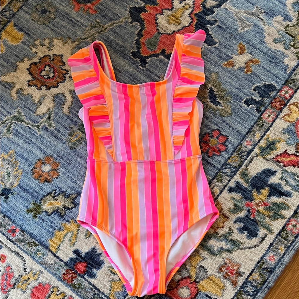 Cat & Jack Pink and Orange Striped Kids Swim One Piece